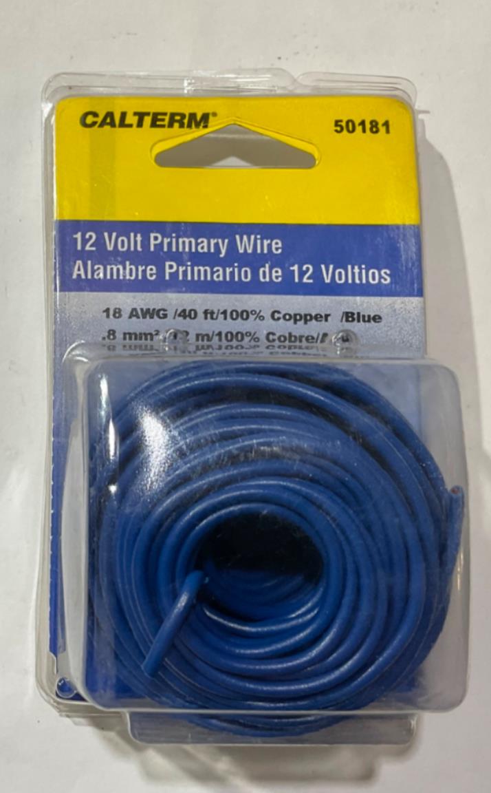 Calterm 12V, 18 AWG 40' Blue Primary Wire 50181 USA