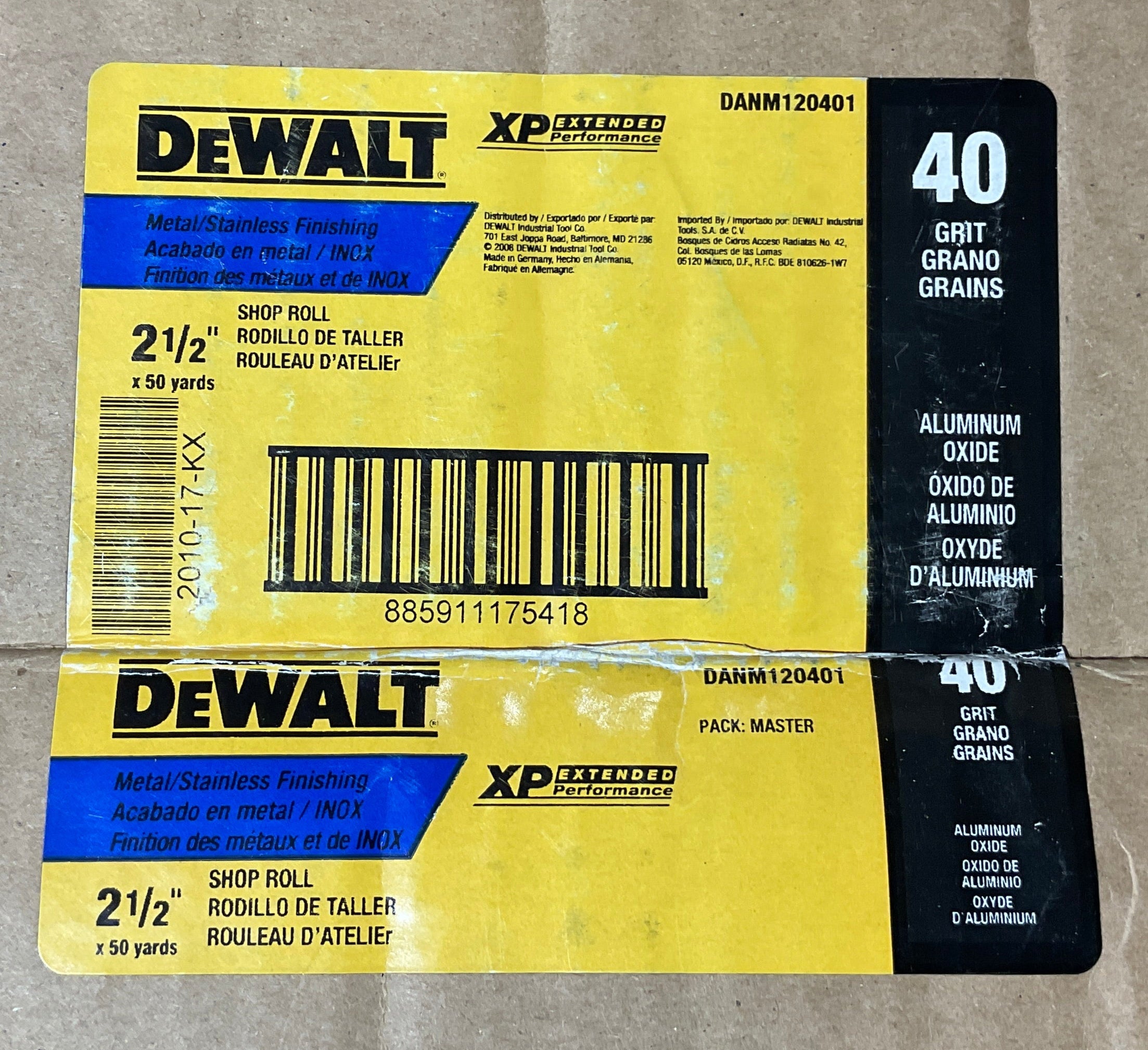 DeWalt 2-1/2" x 50 yds XP Sand Paper Shop Rolls 40 Grit DANM120401