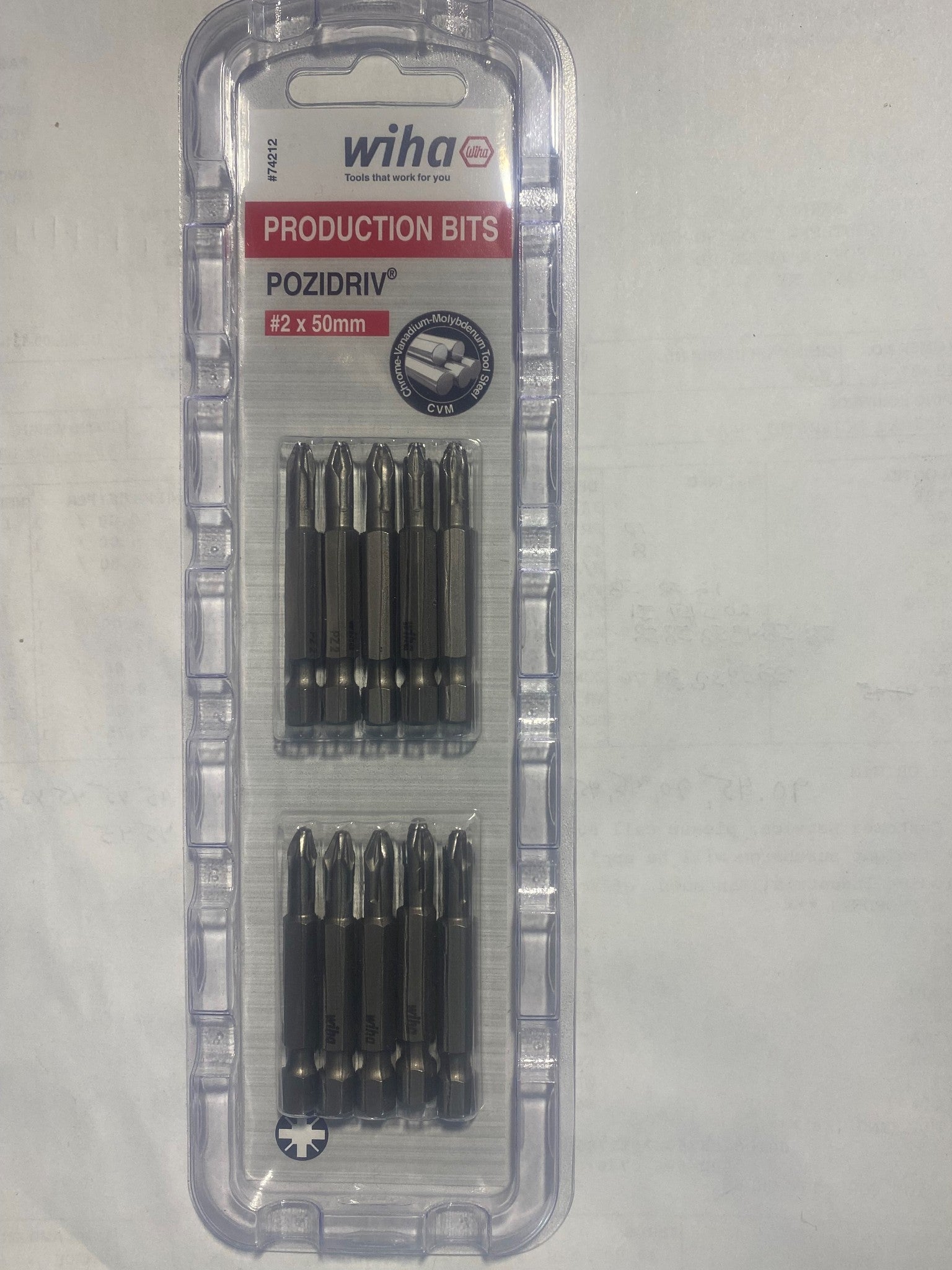 Wiha 74212 PoziDriv Power Screw Bit #2 x 50mm Pack of 10