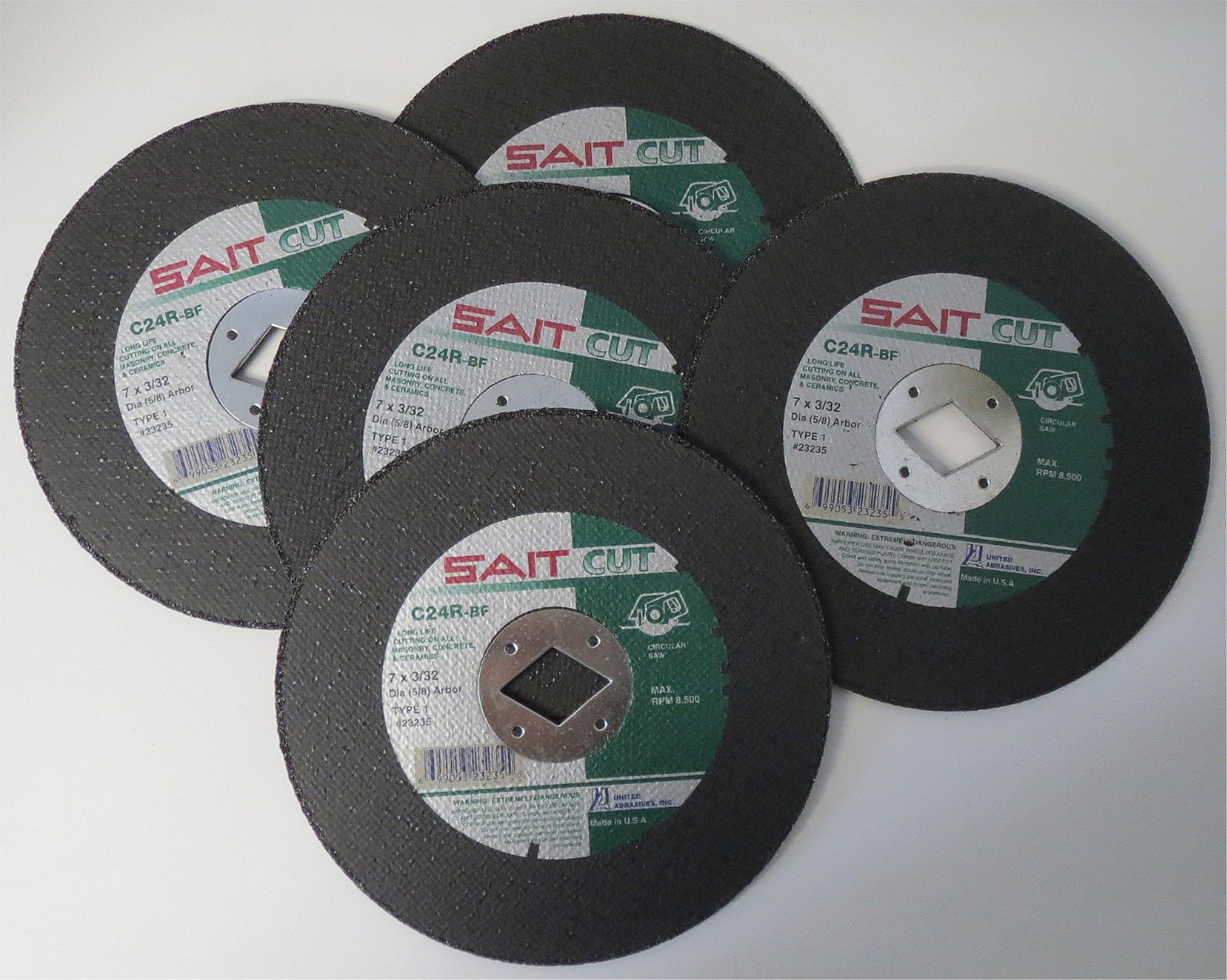Sait 23235 7" x 3/32" x 5/8" Type 1 Masonry / Concrete Cutting Wheel 5pcs USA