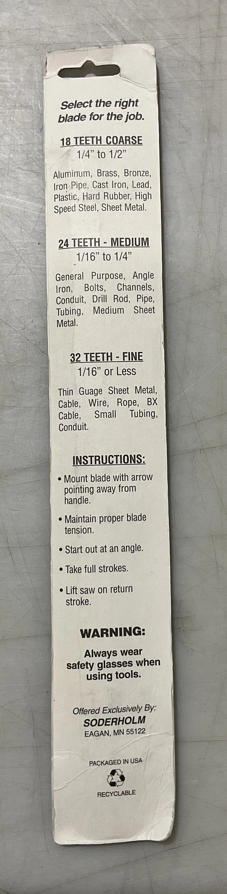 Soderholm 10" x 24T quality hacksaw blades, alloy steel 10pk 07304