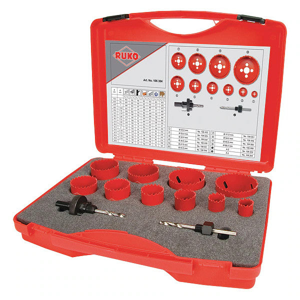 Ruko Hole Saw Kit, 12pcs, Sizes:22 mm-68 mm 106304 Germany
