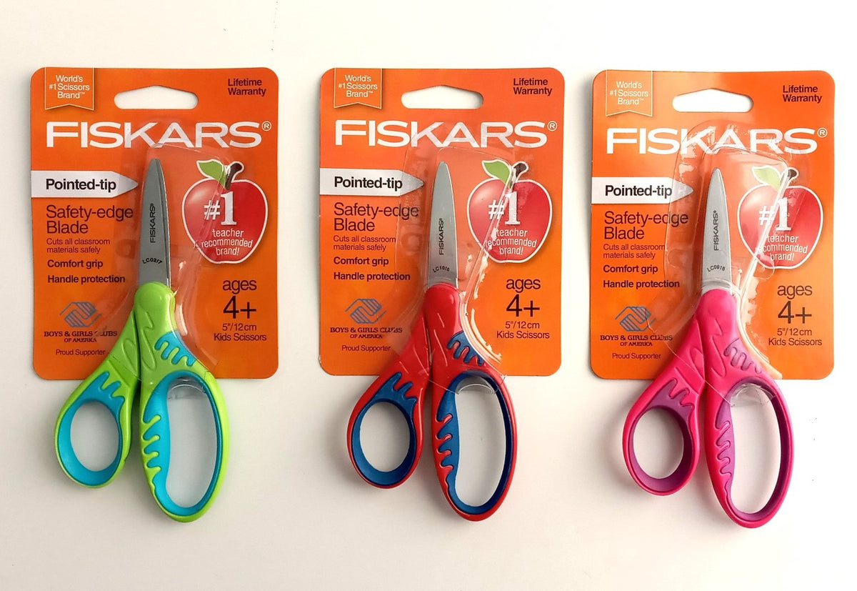 Fiskars Kids 5in Pointed Tip Safety Edge Scissors 3 Pair Asst. Colors 194230