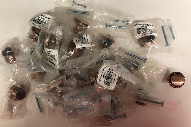 Williams Sonoma Antique Copper Cabinet Knob Pull 1.25 inch Round 25pcs 3470341
