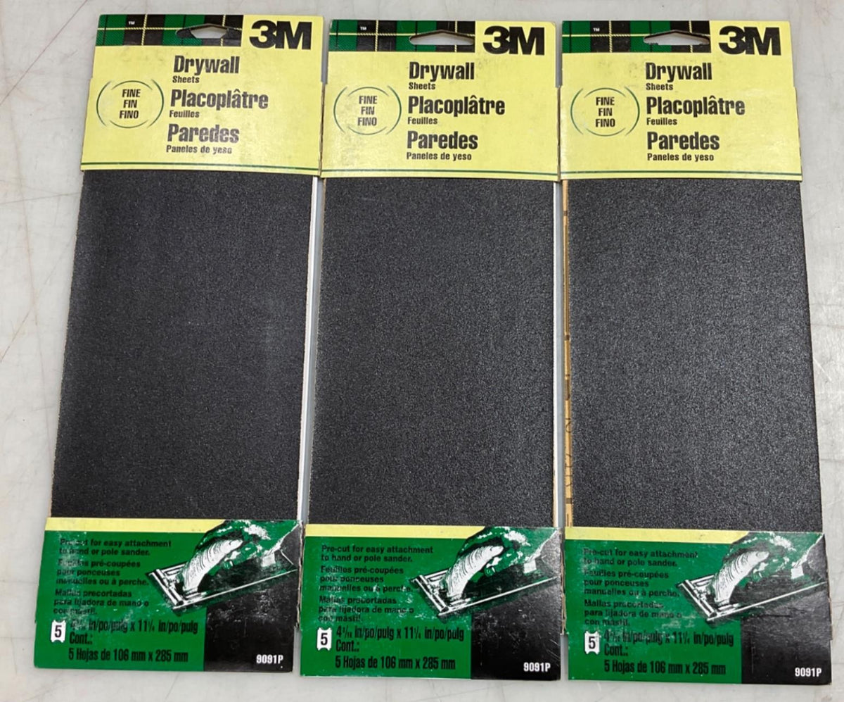 3M 4-3/16" x 11-1/4" Fine Drywall Sanding Sheets (3pks of 5pcs) 9091P/9091NA