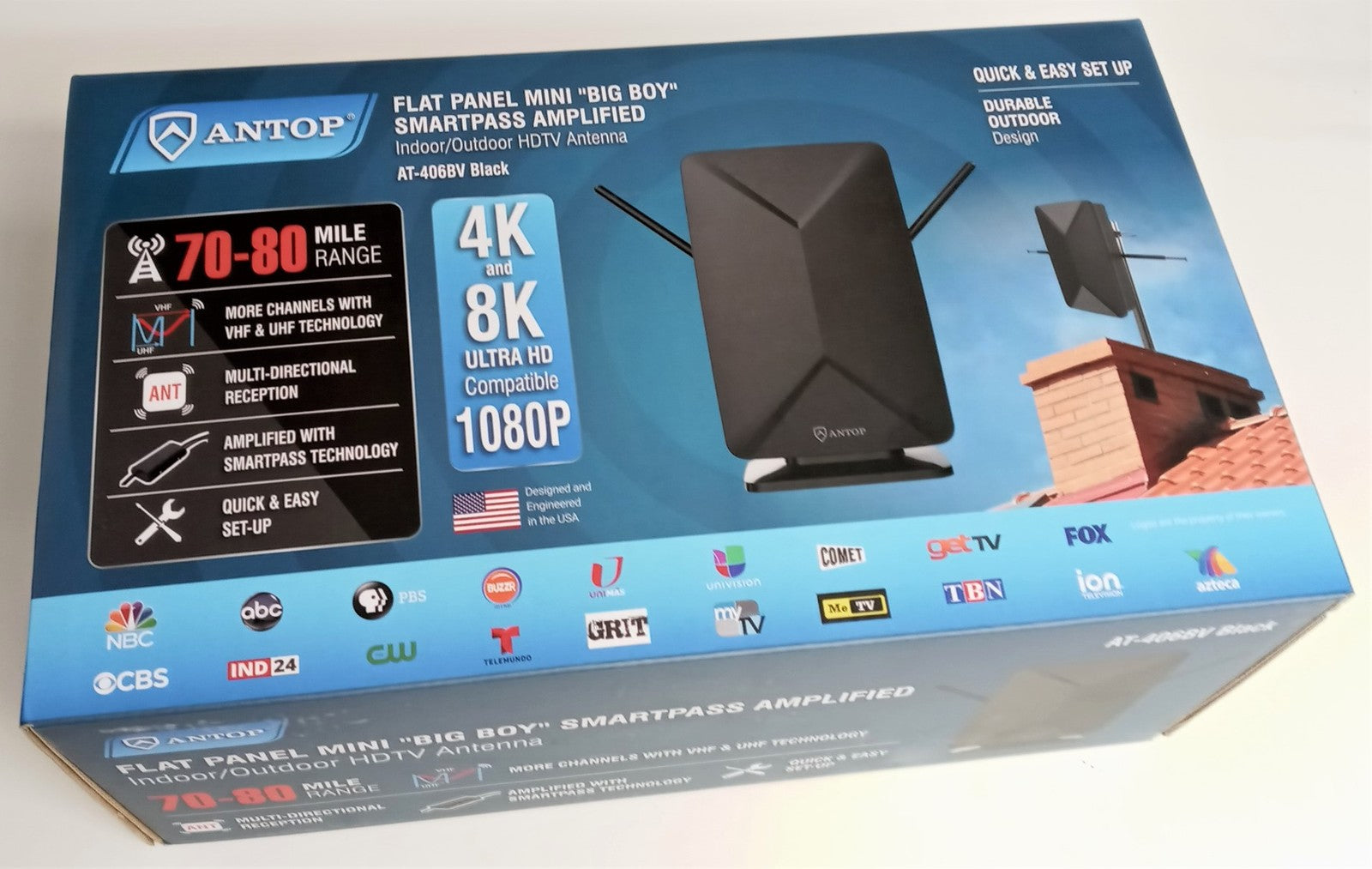 ANTOP Mini "Big Boy" Indoor/Outdoor Smartpass Amplified HDTV Antenna AT-406BV