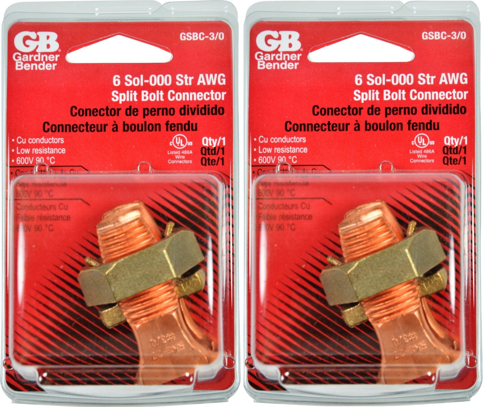 Gardner Bender GSBC-3/0 #2-#000 AWG Solid Copper Split Bolt Connector (2 Packs)