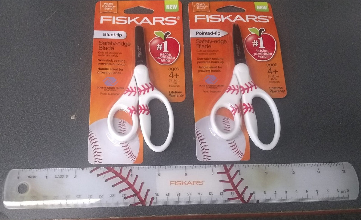 Fiskars 134302 Baseball MVP 5" Kid's 3-Piece Scissors & Rule Set