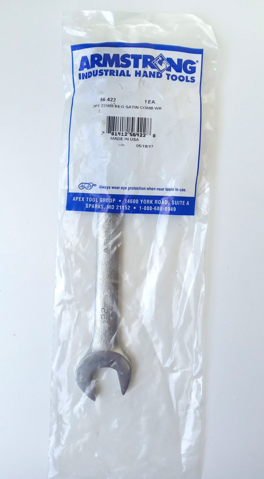 Armstrong 56-422 22mm Combo Wrench 12pt. 11-9/16" Long Satin Made USA