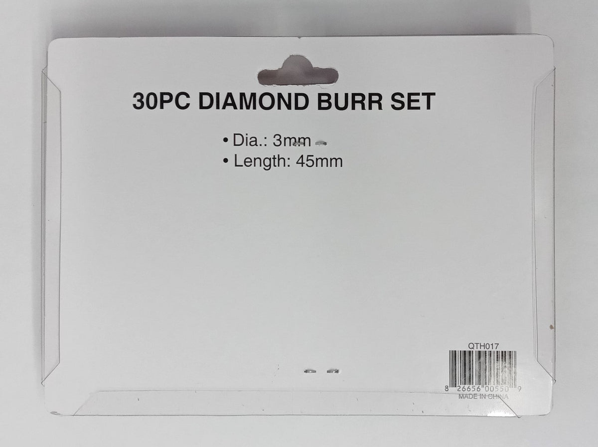 Toolman 30 Piece Diamond Burr Set ~ 3mm 45mm Length QTH017