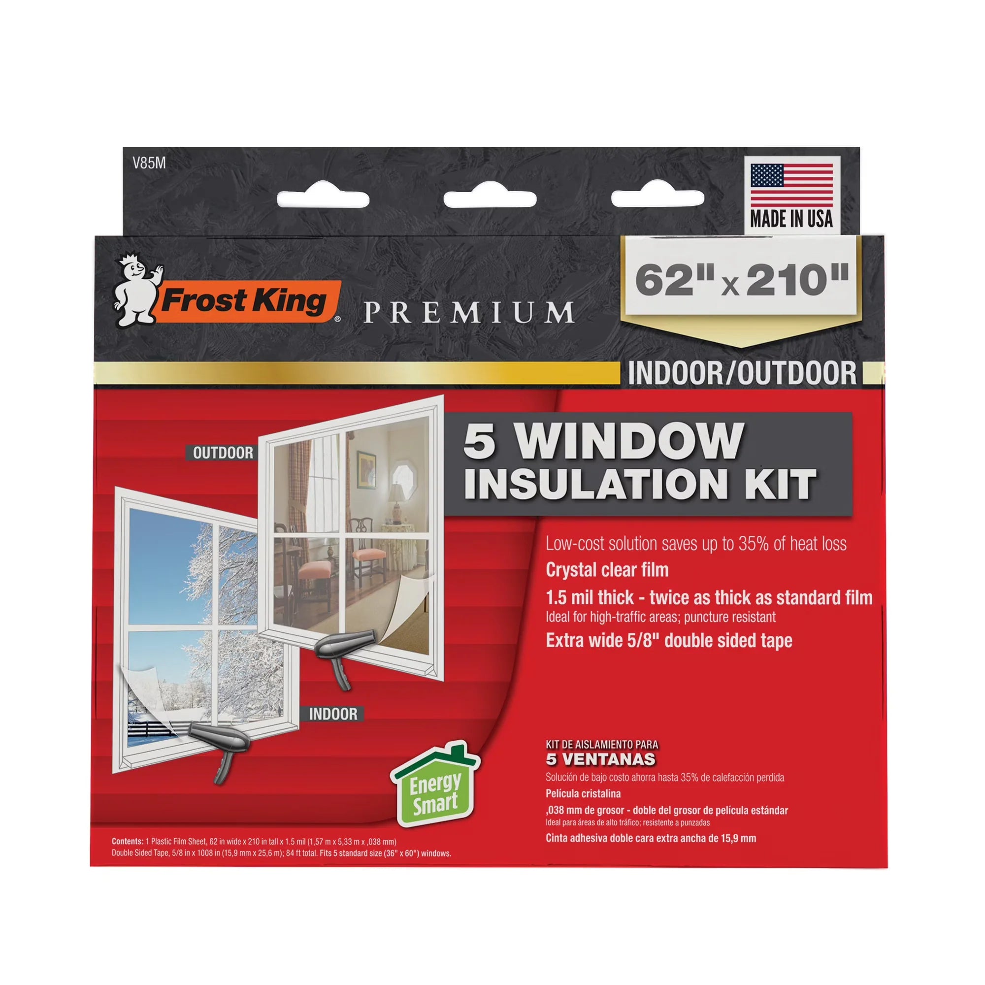 Frost King V85M 5 Window Insulation Kit, Heavy-Duty, XL, 62 x 210 In V85M