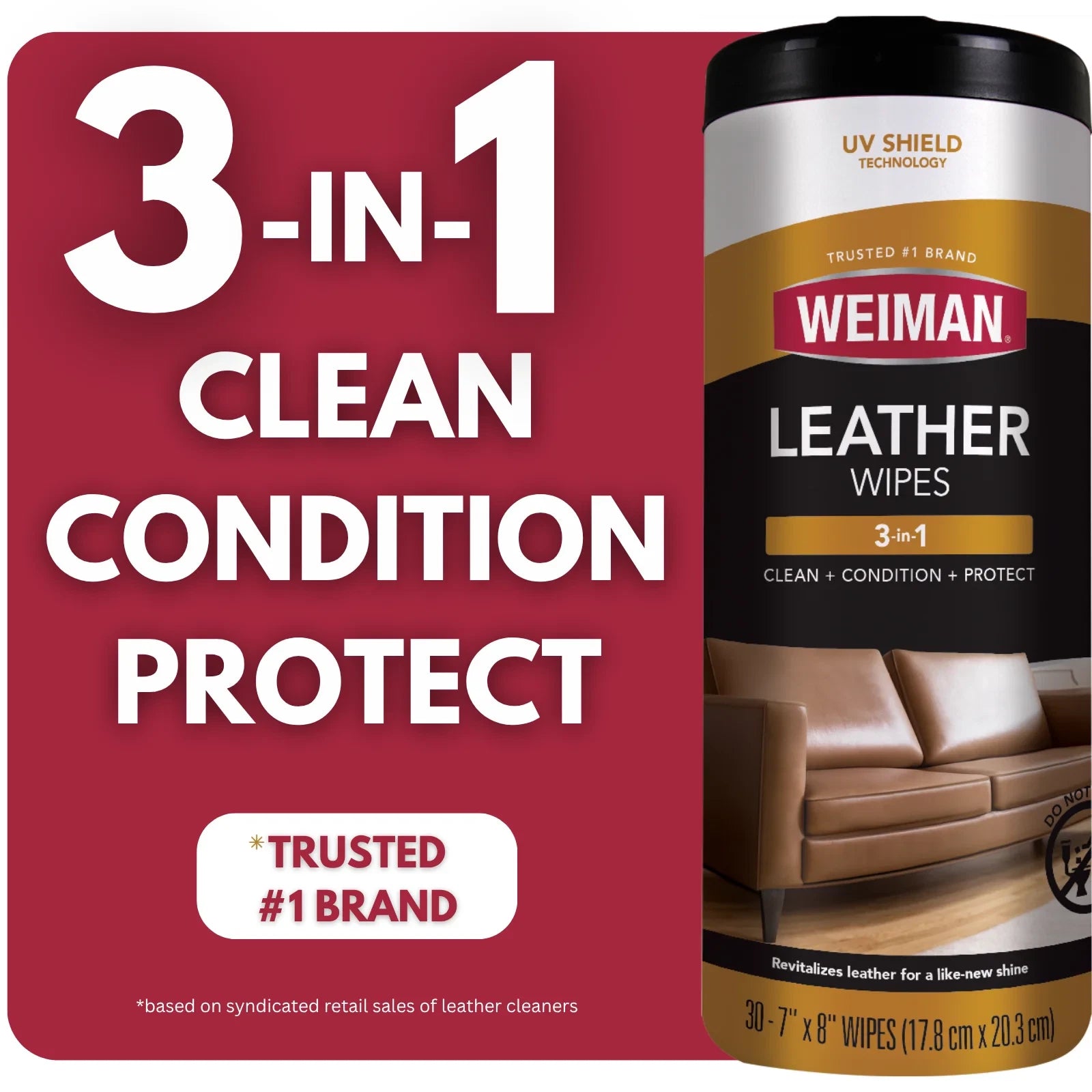 Weiman Leather Conditioning Wipes Furniture Car Seats Shoes Cleaner Polish 30 ct