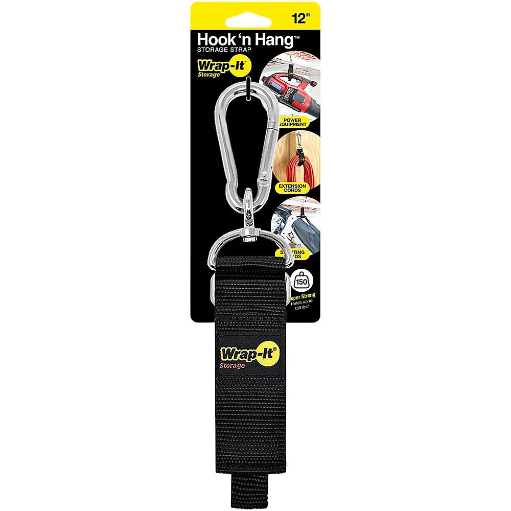 Wrap-It Hook 'N Hang Cord Storage Strap, Black 1.5 x 12 In. - 100-HNH-12BL