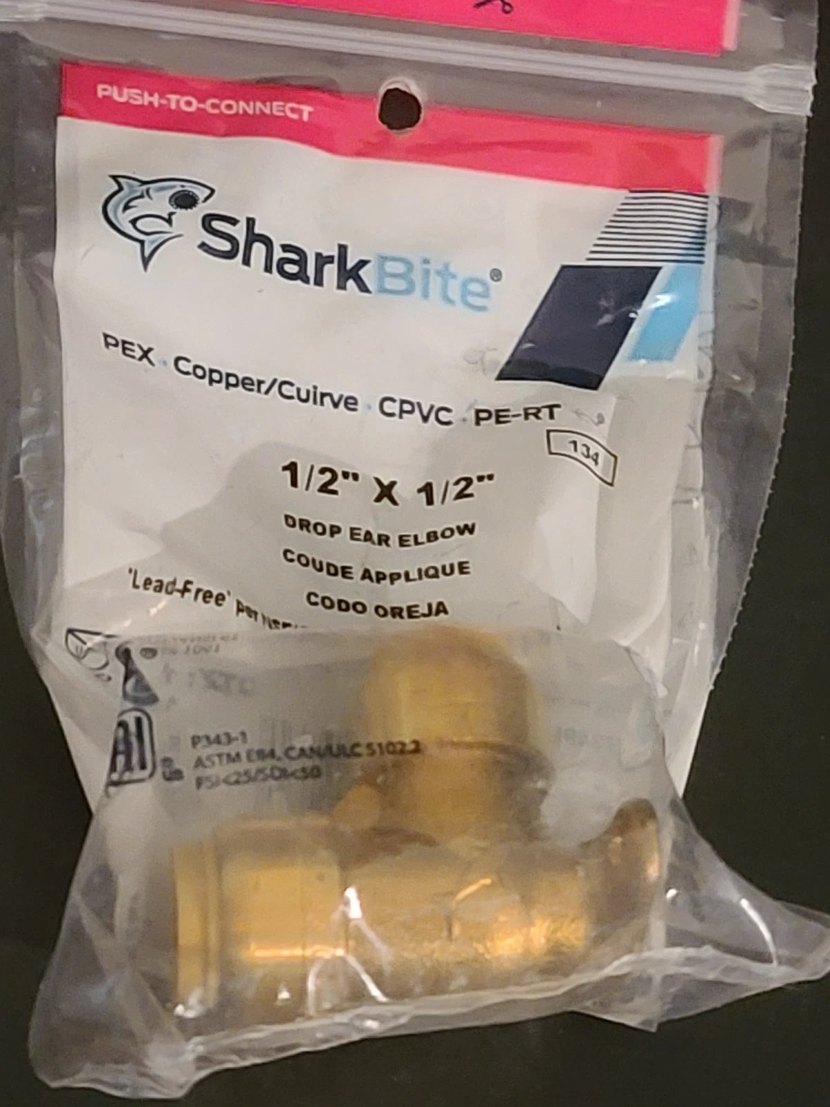 SharkBite 1/2-in x 1/2-in Push-to-Connect 90-Degree Drop Ear Elbow - U249LFA