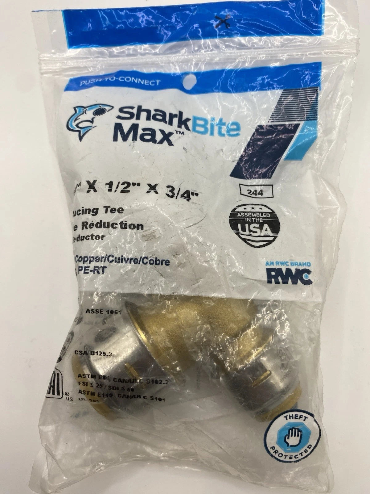 SharkBite Max 3/4" x 1/2" x 3/4" Push-to-Connect Brass Reducing Tee Fitting U444lfa