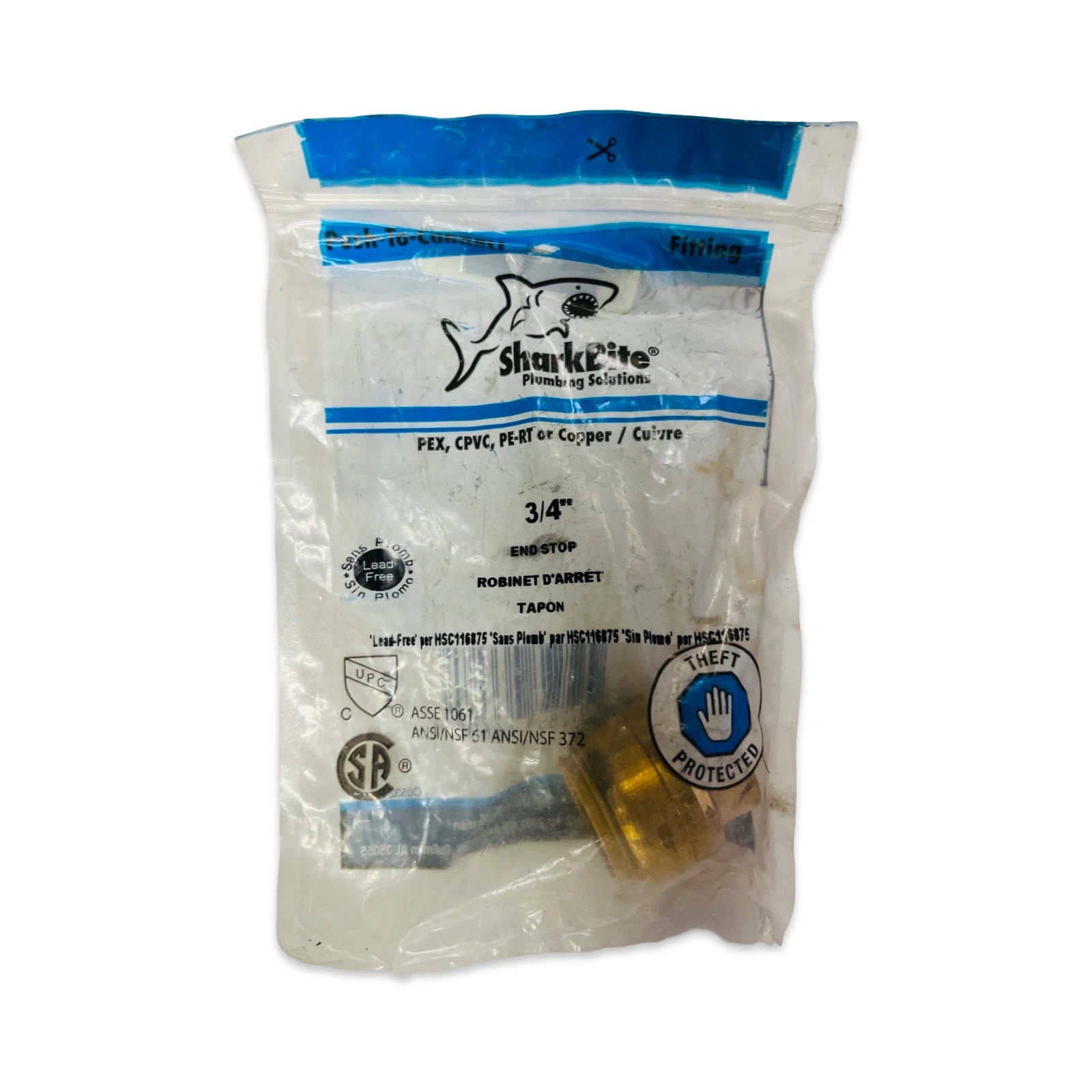 SharkBite Push-to-Connect End Stop Fitting Brass 3/4" U518LFA