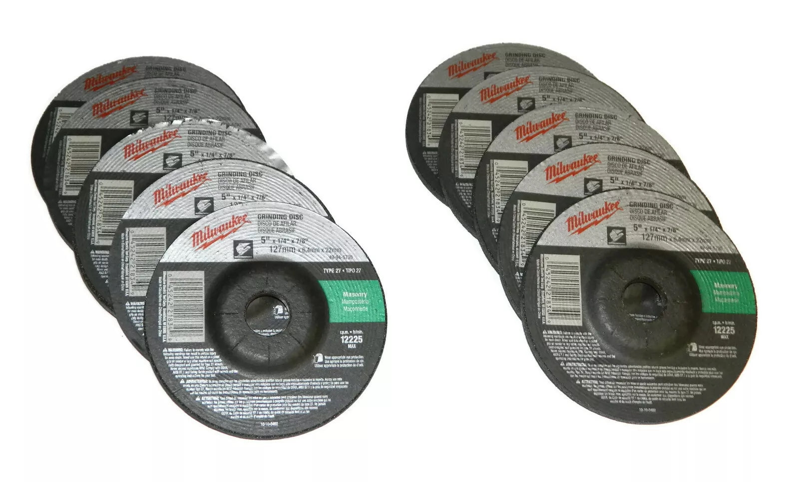 Milwaukee 49-94-5730 Type 27 GRINDING CUT-OFF DISC 5 x 1/4 x 7/8 - 10x pack