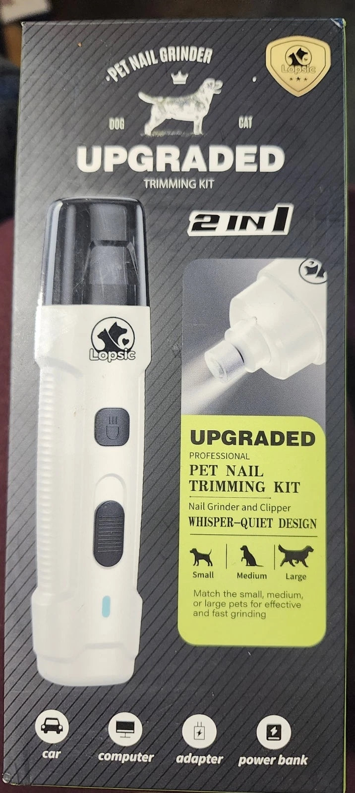 Lopsic Upgraded Rechargeable Low-Noise Professional Pet Nail Grinder Kit X003E