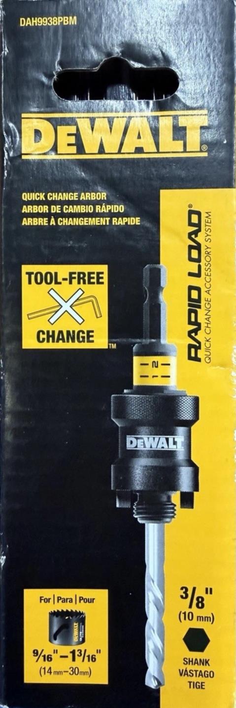 Dewalt Rapid Load Hole Saw Arbor, 3/8-in Shank dah9938pbm