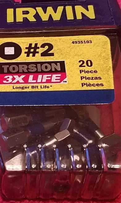 Irwin 4935103 #2 Torsion Square Drive Bits 20pc.