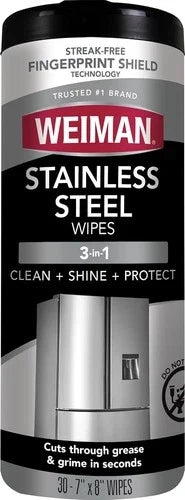 Weiman Stainless Steel Cleaner, 30 Count Cleaning Wipes, Removes Dirt, Grime