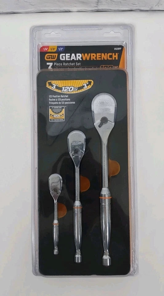 GearWrench 81206P 3 Piece 120 Position Ratchet Set 1/4", 3/8", 1/2",
