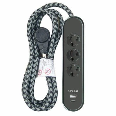 Master Electrician 3-Outlet Power Cord & USB Charger, Black, 6 Ft. - KAB-25B