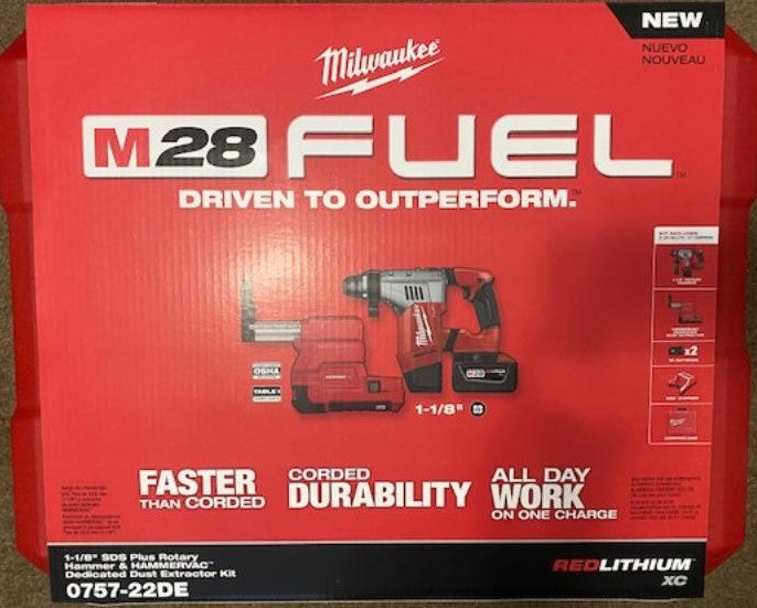 Milwaukee 0757-22DE FUEL 28V 1-1/8 in. SDS Plus Rotary Hammer w/ Dust Extractor