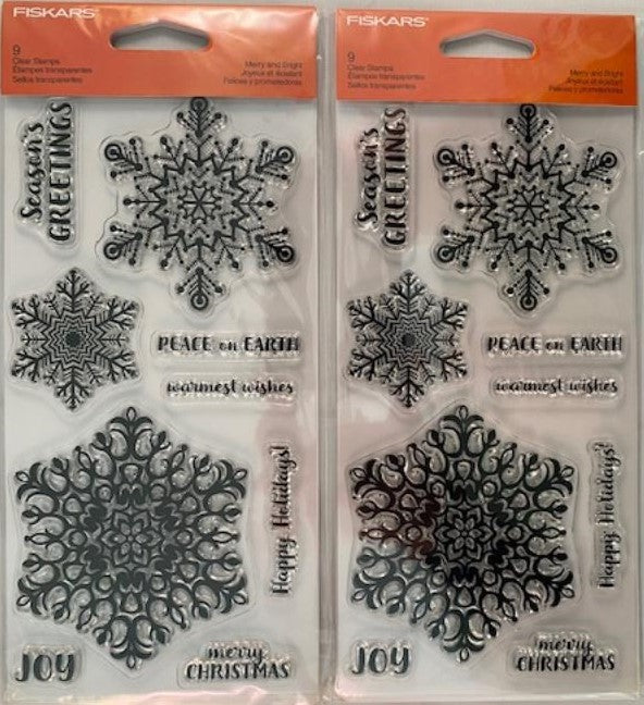 Fiskars 106130 Clear Acrylic Stamp Set Stamps Merry & Bright 2 Packs