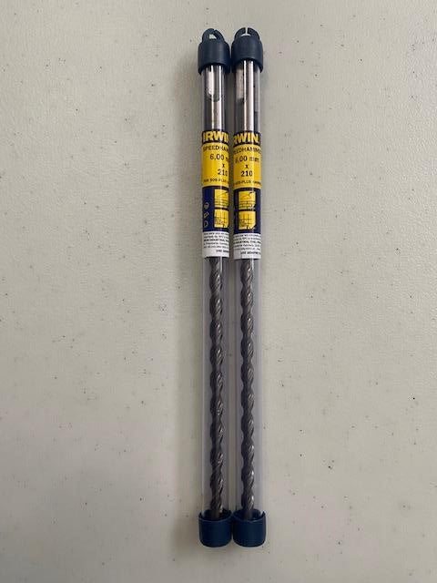 IRWIN 13088 6mm x 210mm Long SDS-Plus Hammer Drill Bit -Speed Hammer Plus 2pcs.