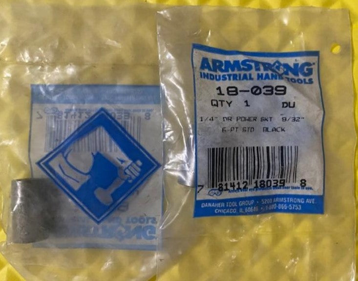 Armstrong 18-039 1/4" Dr 6 Pt Power Socket For Self-Tapping Screws 9/32 2pc USA