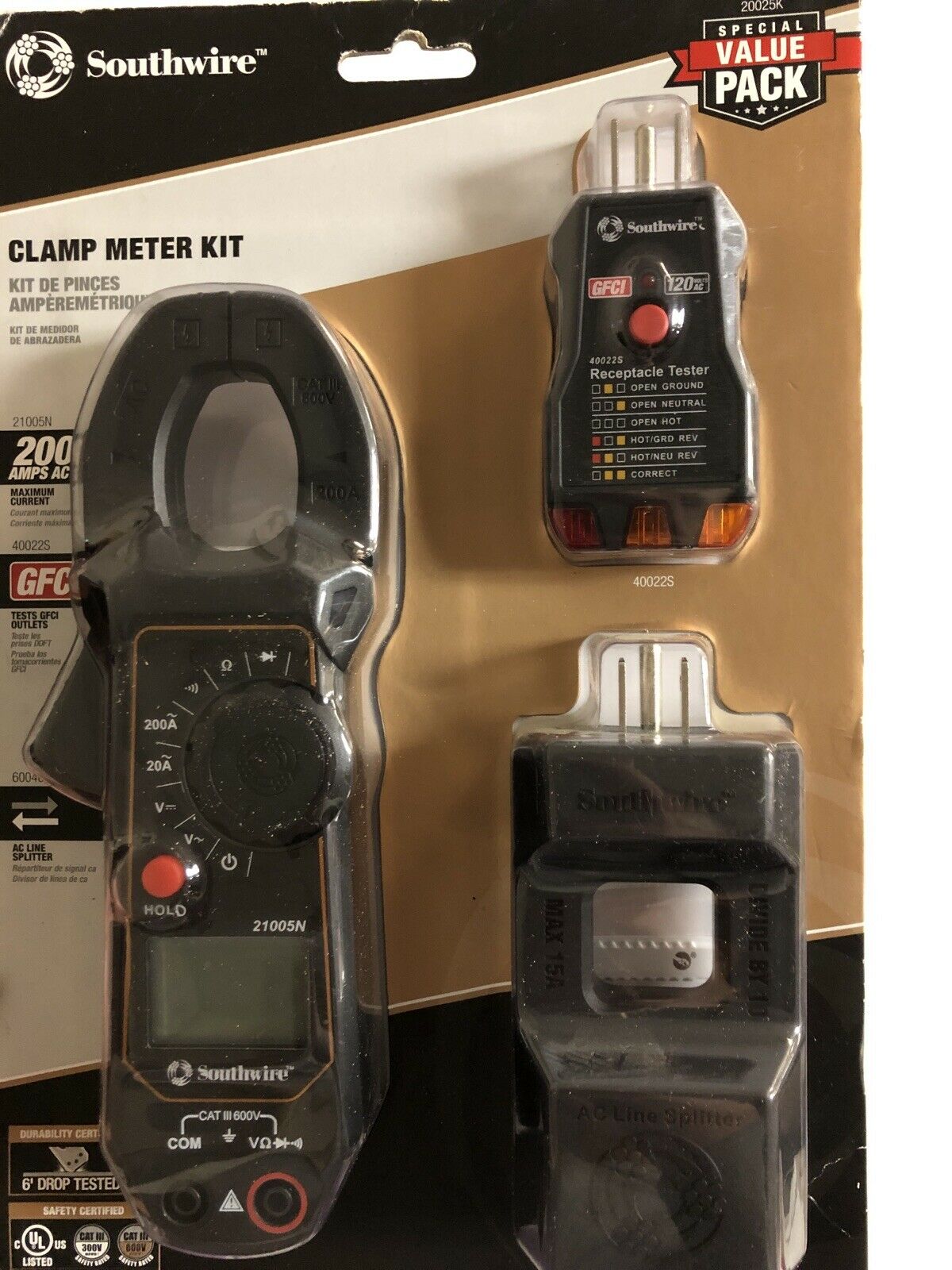 Southwire Tools & Equipment 20025K 3-Piece Digital 600-V AC Clamp Meter Kit