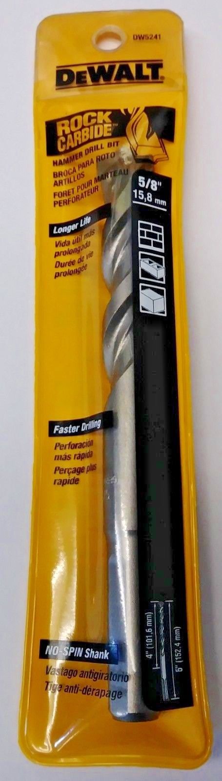 Dewalt DW5241 5/8" x 4" x 6" Rock Carbide Spiral Hammer Drill Bit