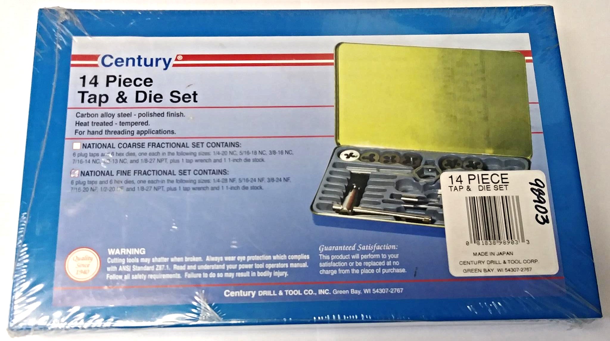 Century 98903 14 Piece Tap & Die Set - National Fine Fractional Set Japan