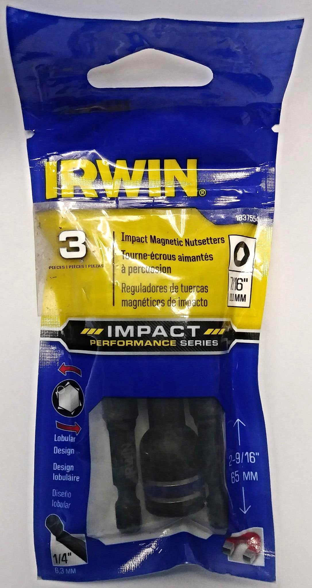 Irwin 1837554 2-9/16" x 7/16" Lobular Impact Magnetic Nutsetters 3 Pack
