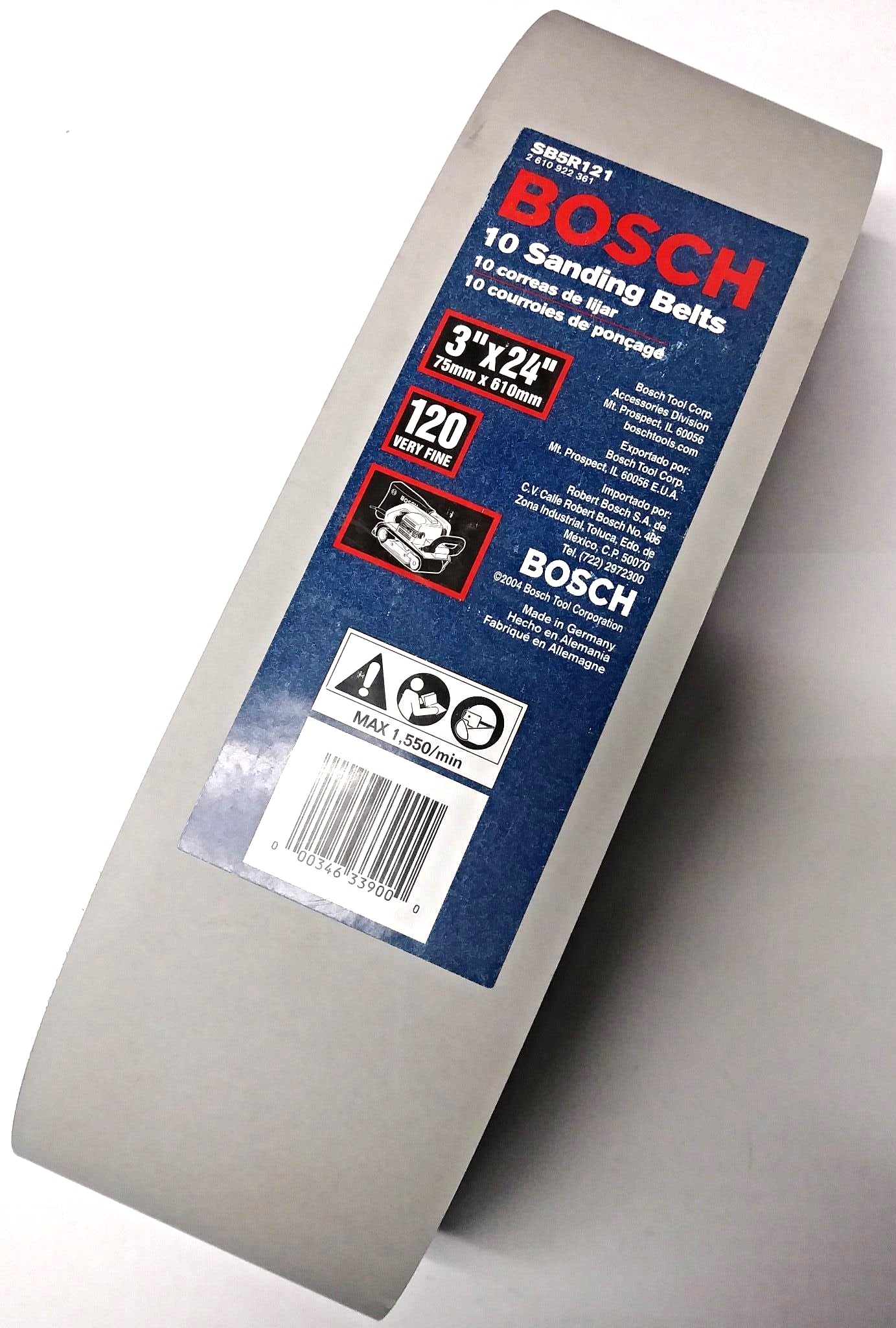 Bosch SB5R121 3" x 24" 120 (Very Fine) Grit 10 Sanding Belts Germany
