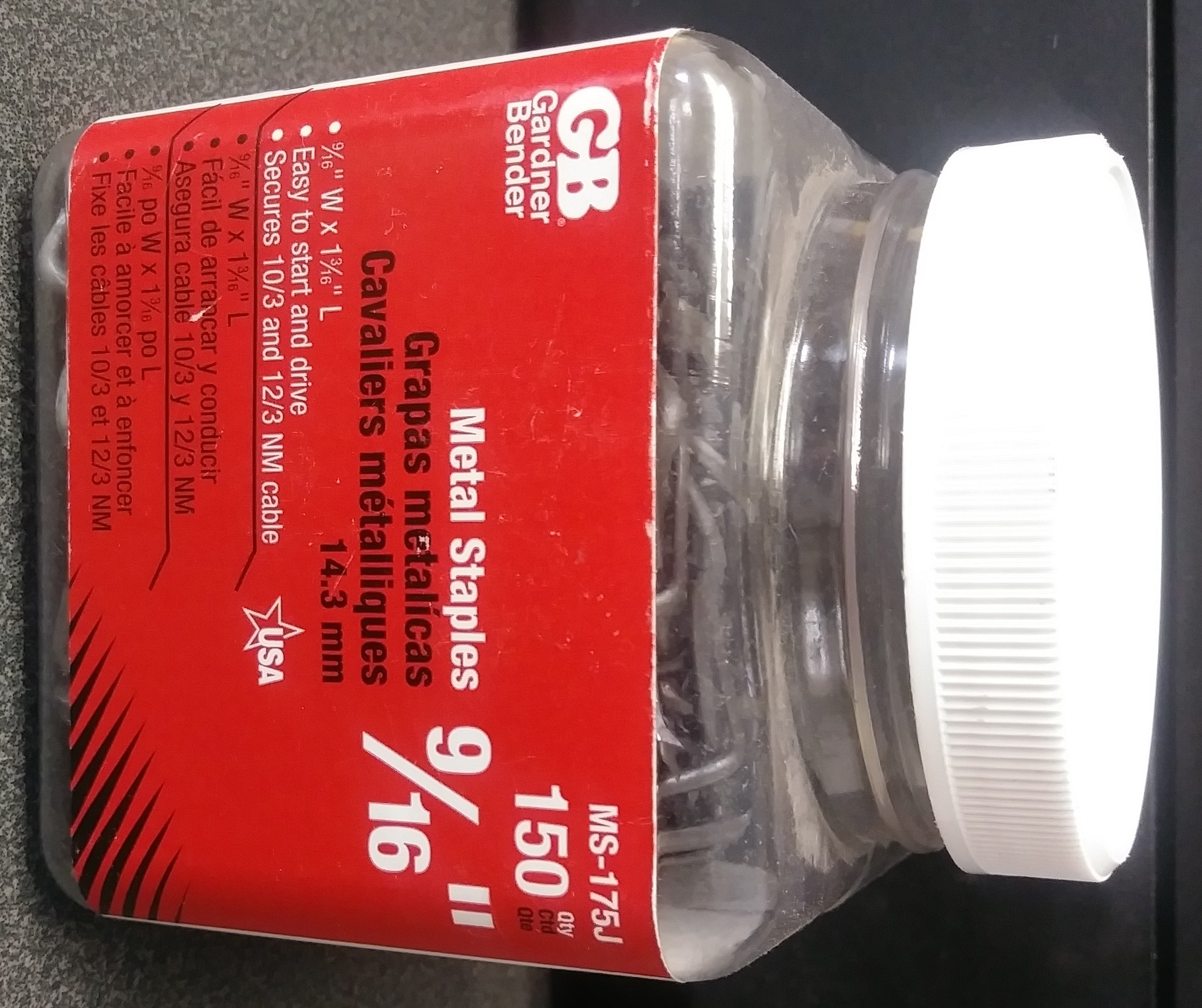 Gardner Bender MS-175J 9/16" Metal Staples 150 Pack USA