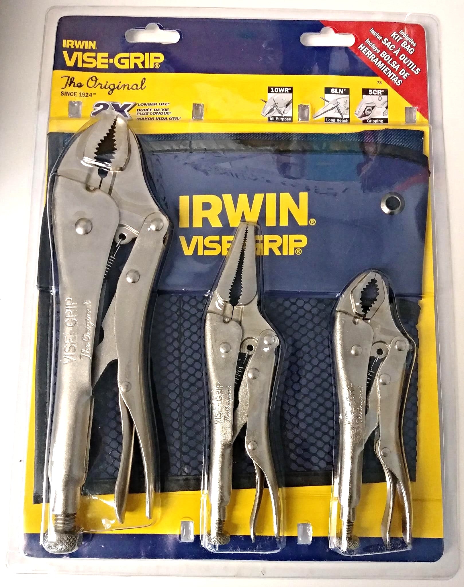 Irwin Vise-Grip 73 3 Piece Locking Pliers Set; 10WR 6LN & 5CR with Kit Bag