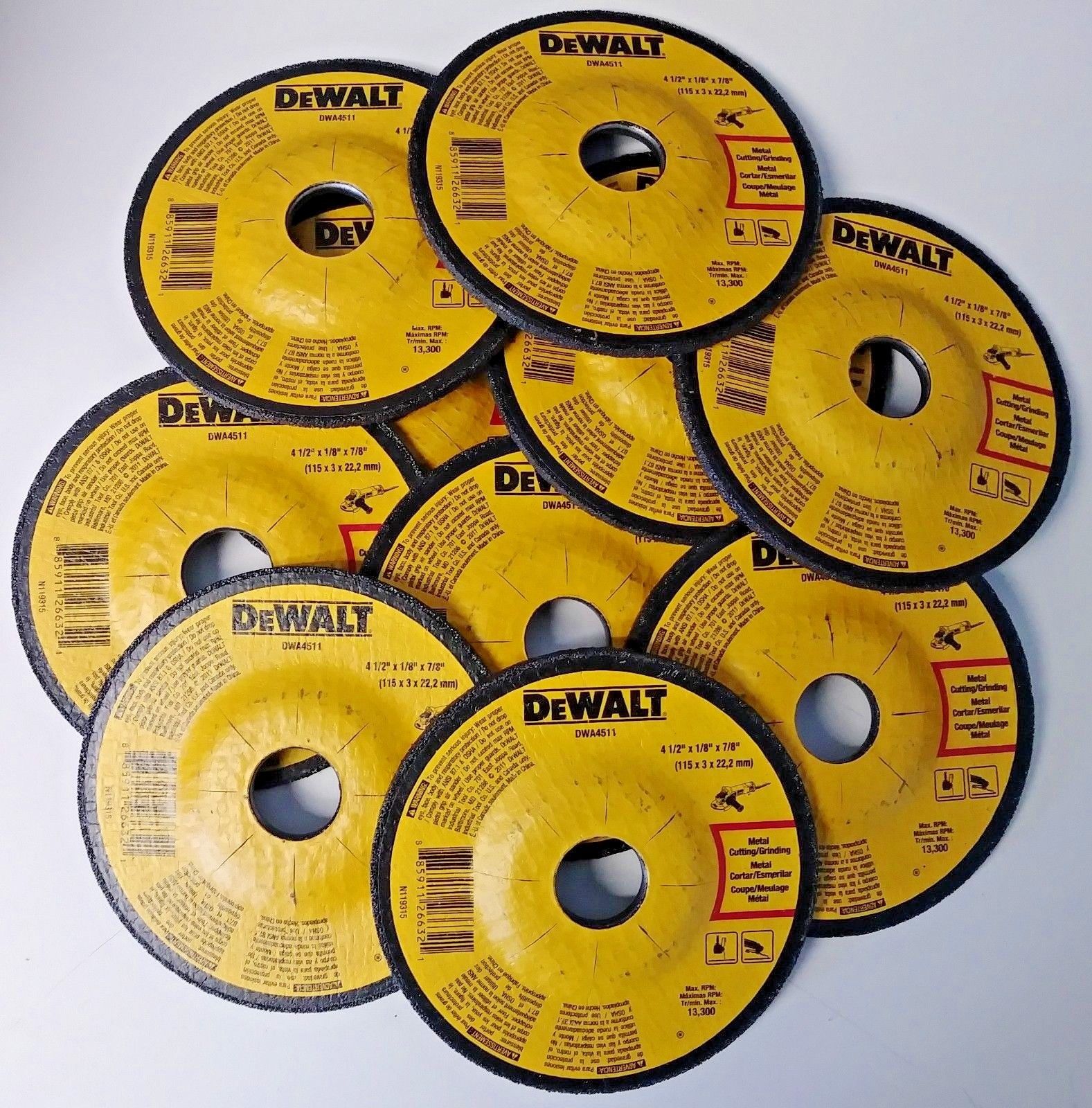 Dewalt DWA4511 4-1/2" x 1/8" x 7/8 Metal Cutting & Grinding Wheels 10PCS