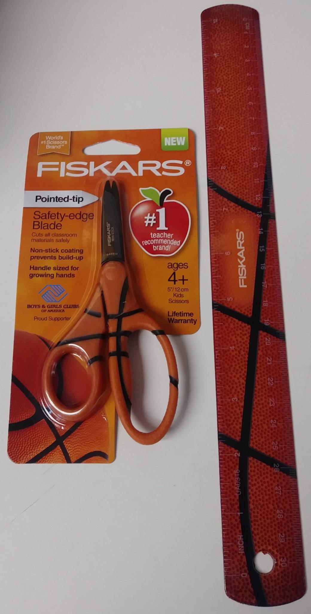 Fiskars 134162-1001 Soccer MVP 5 Non-stick Blunt-tip Kids Scissors & Ruler  