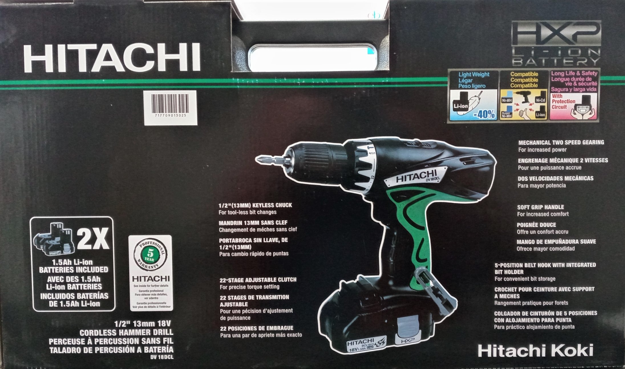 HITACHI DV18DCL 18V 1.5AH Lithium Ion Hammer Drill