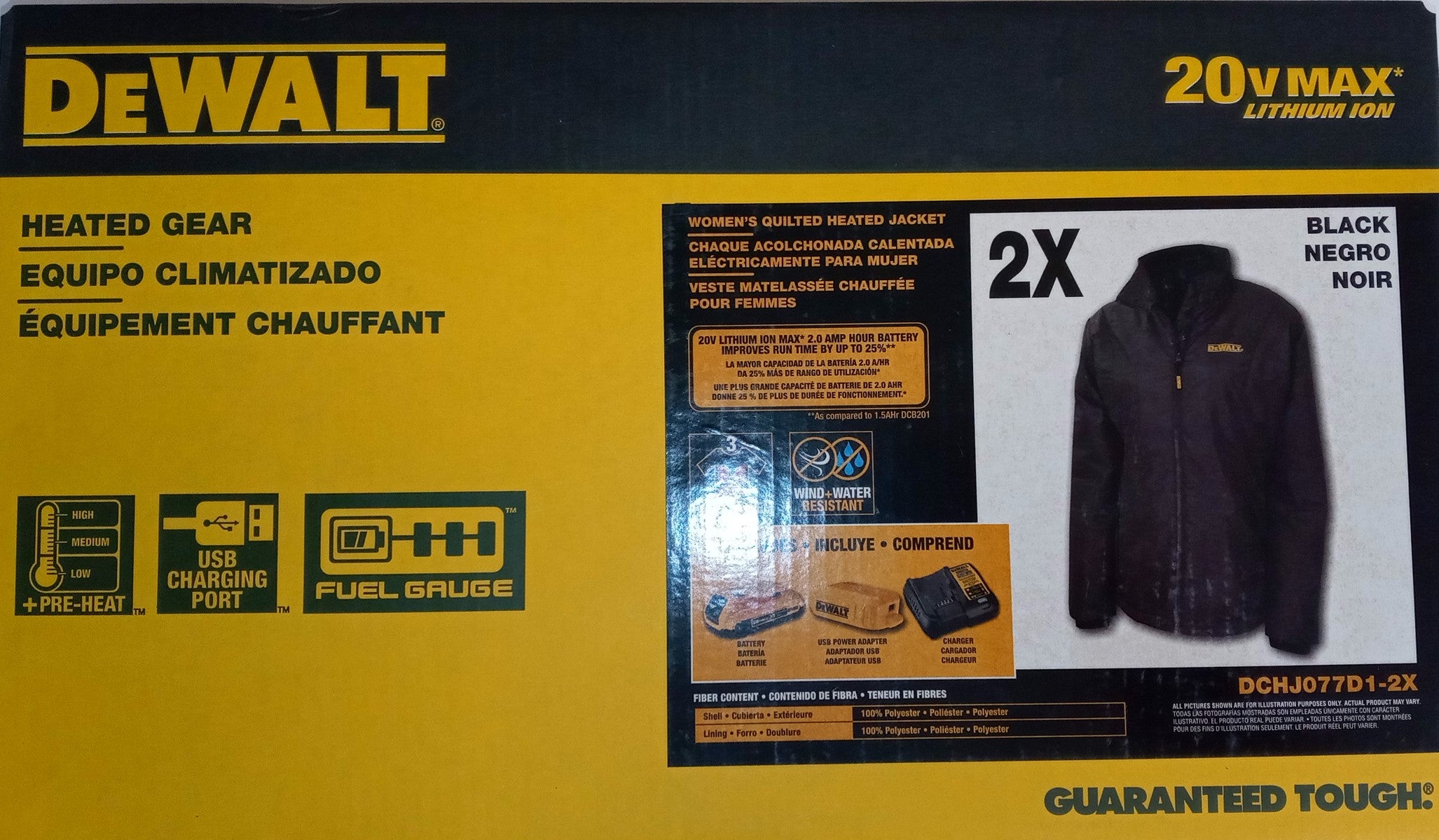 DeWalt DCHJ077D1 Women's Black Quilted Poly-Fil Heated Jacket (JACKET ONLY)