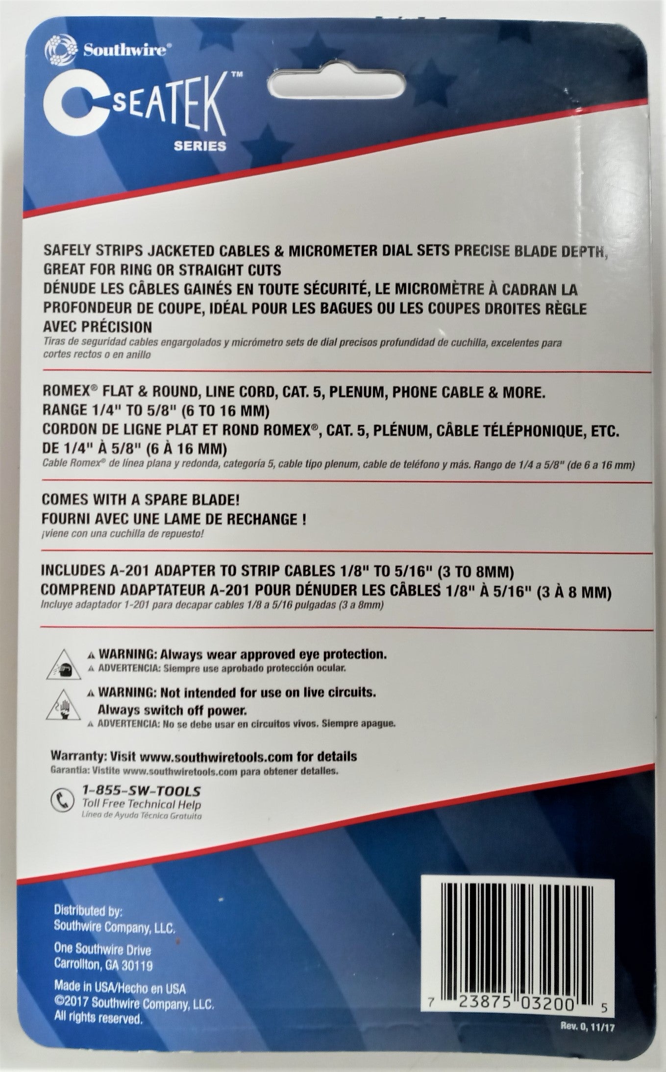 Seatek SA200SK Strip-All Cable & Wire Stripper With Utility Knife USA