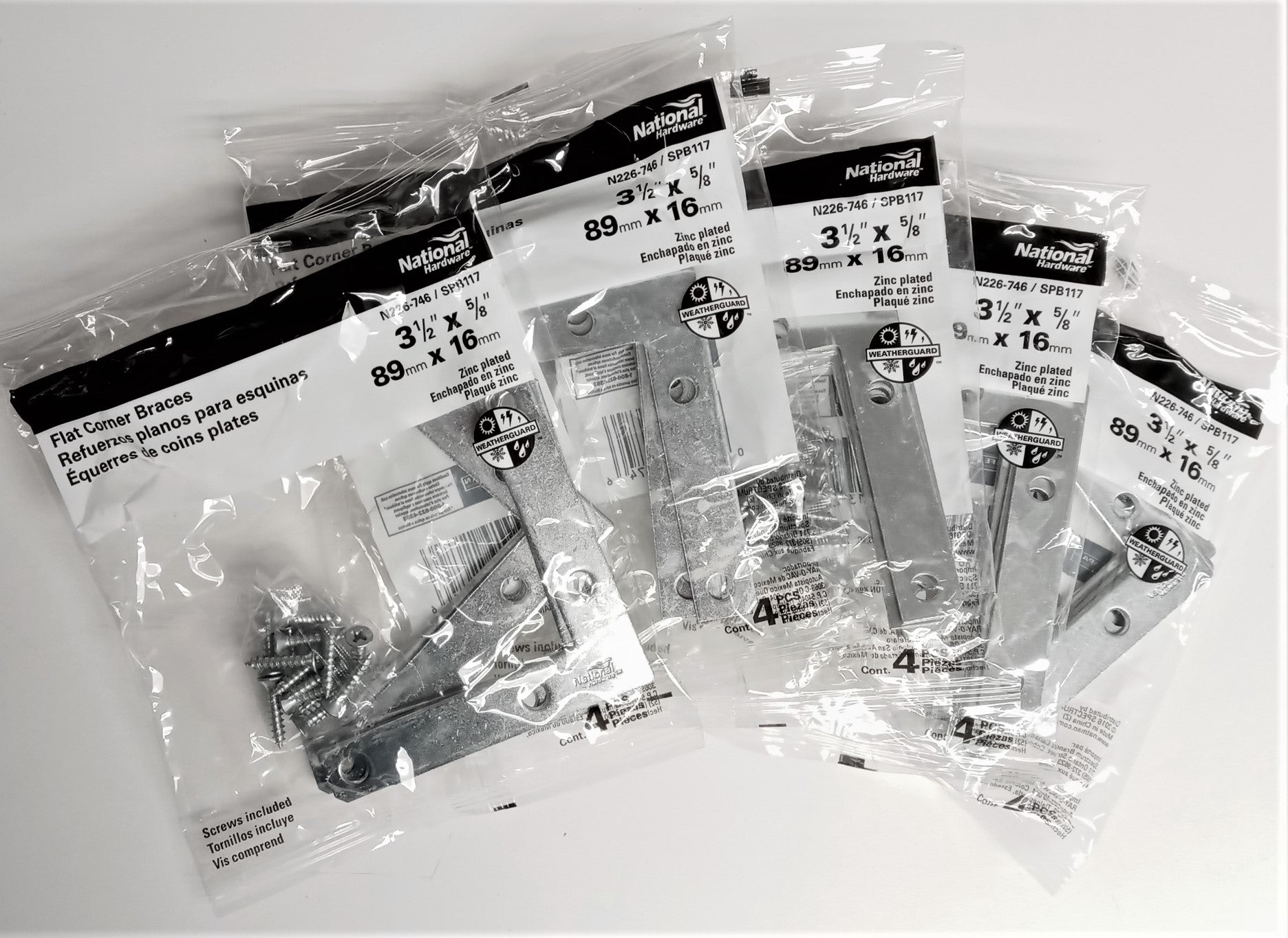 National Hardware N226-746 Flat Corner Braces 3-1/2" x 5/8" Zinc Plated 20pcs