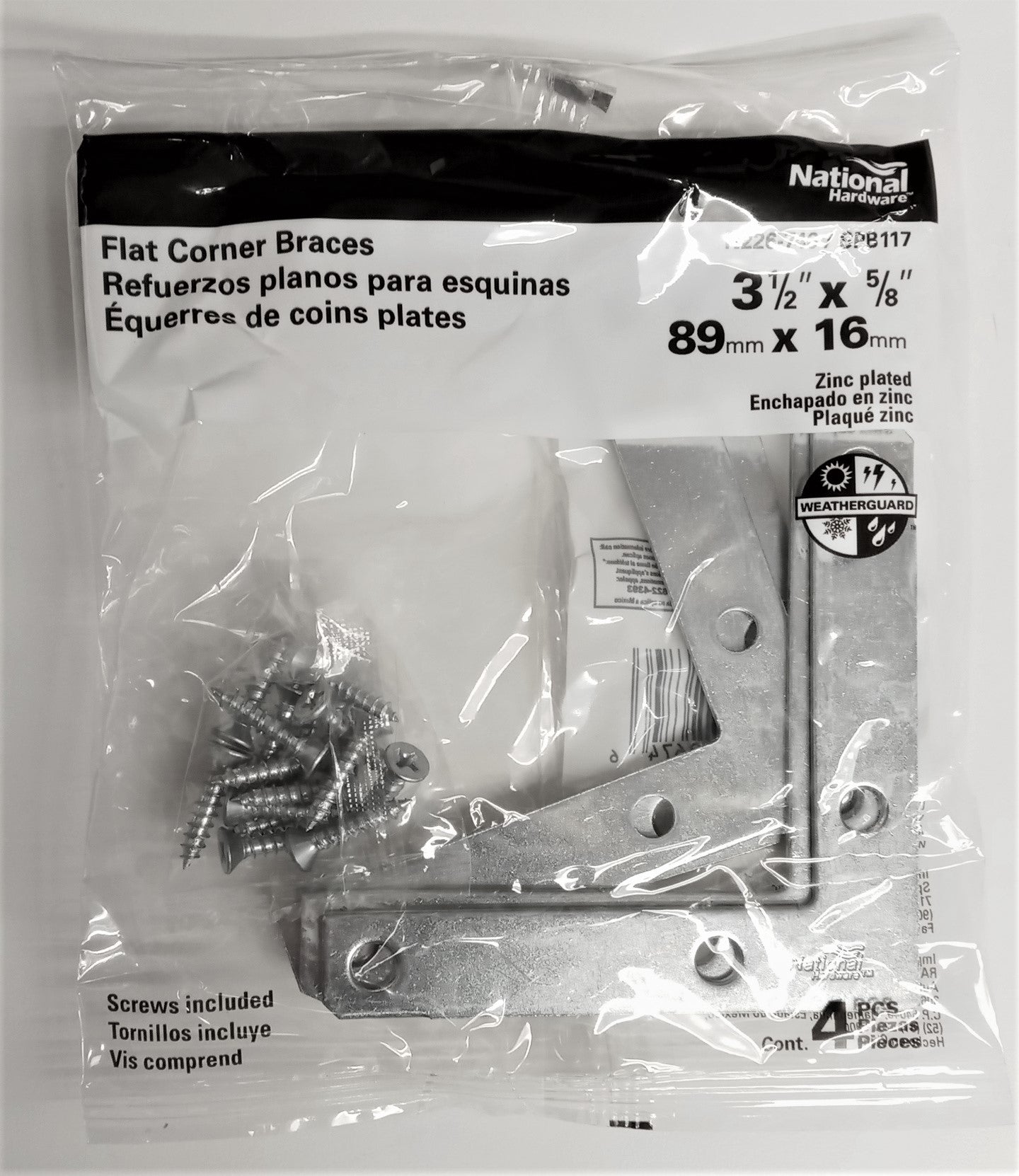 National Hardware N226-746 Flat Corner Braces 3-1/2" x 5/8" Zinc Plated 20pcs