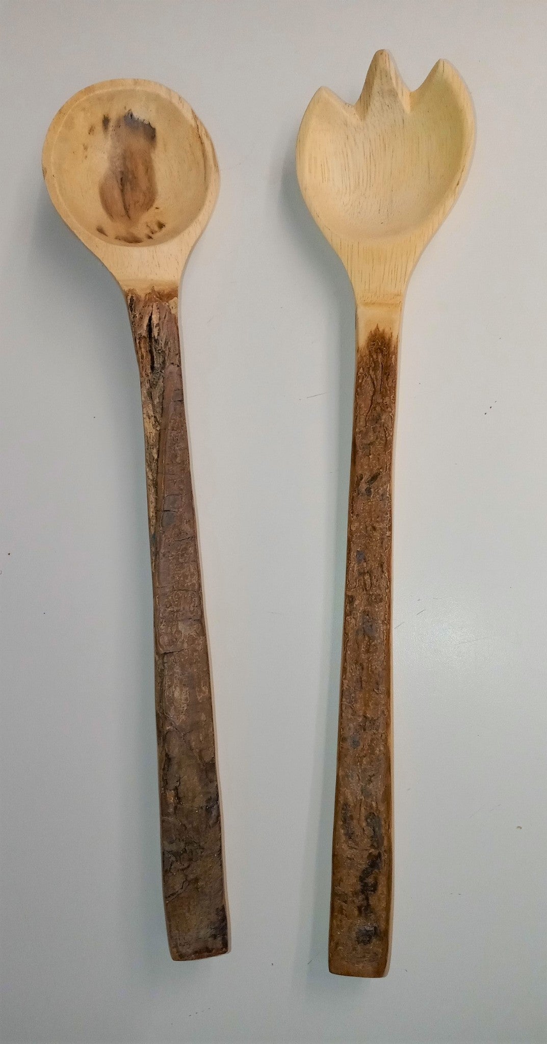 Enrico 1202 Bark Handled Acacia Salad Serving Two Piece Set, 13" Long