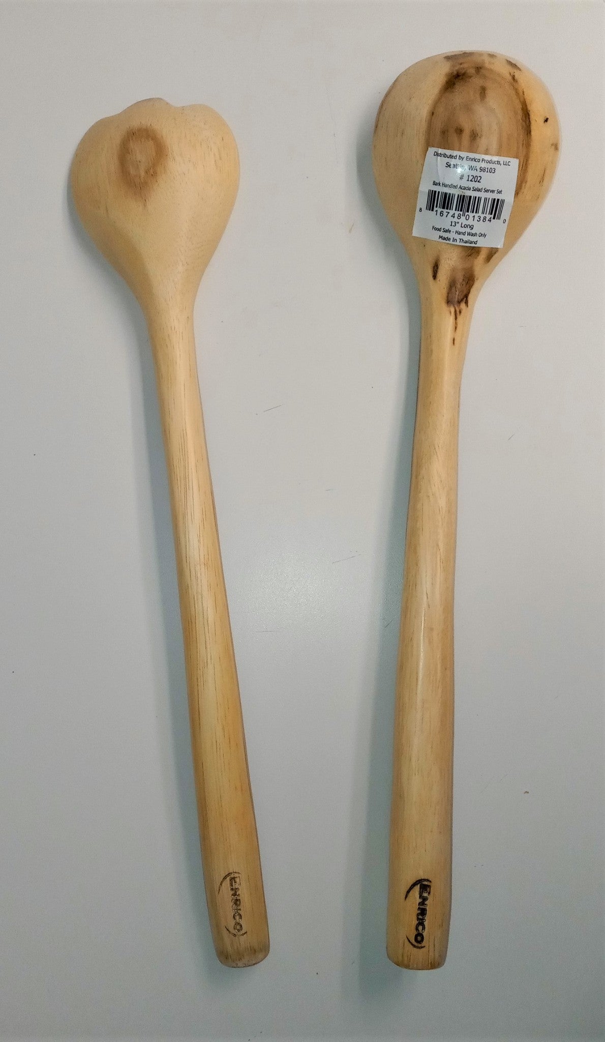 Enrico 1202 Bark Handled Acacia Salad Serving Two Piece Set, 13" Long