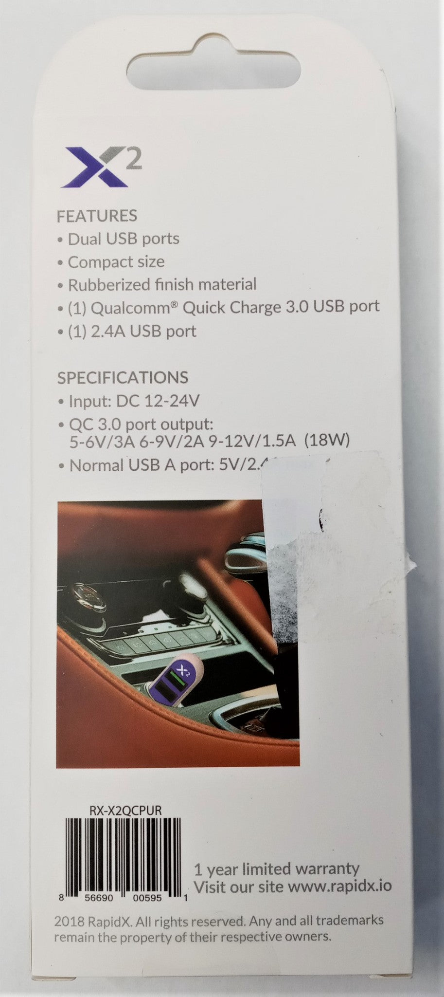 Rapidx RX-X2QCPUR X2 Dual USB Car Charger with QC 3.0