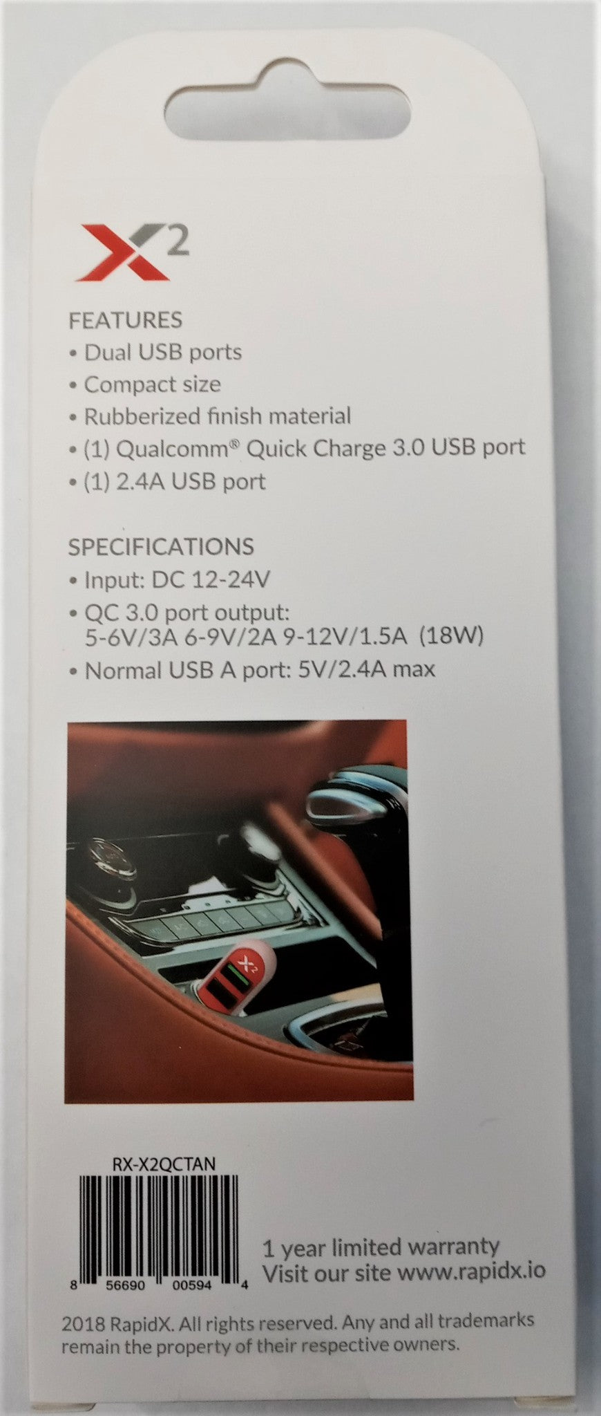 Rapidx RX-X2QCTAN X2 Dual USB Car Charger with QC 3.0