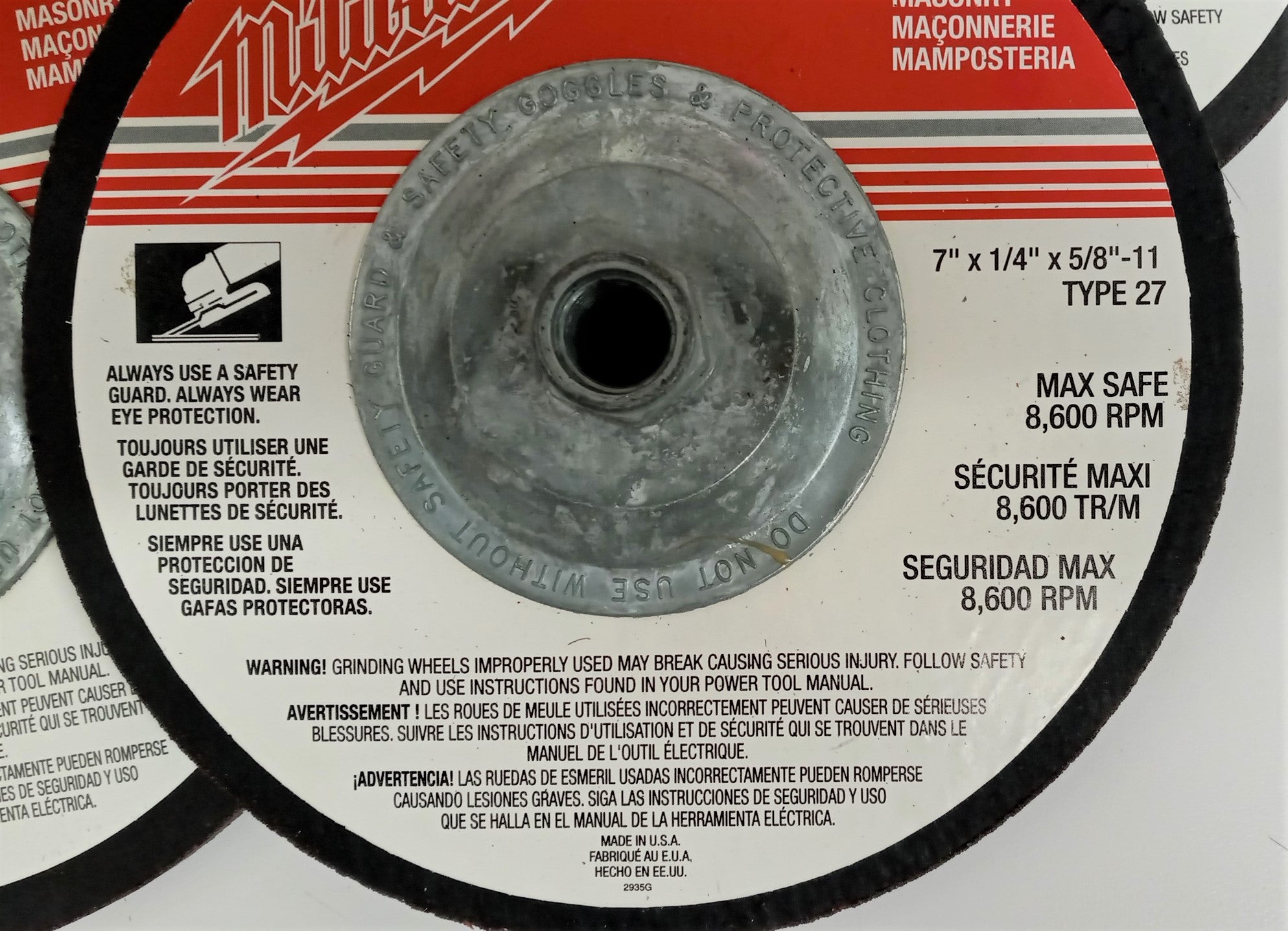 Milwaukee 49-93-3132 Masonry Grinding Wheel 7"x1/4"x5/8"-11 Type 27 USA 5pcs